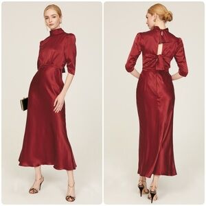 SALONI Adele Red silk-satin maxi dress with open back ties ♥️ size 8